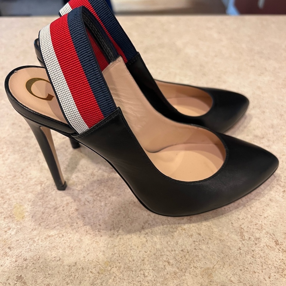GUCCI SYLVIE WEB SLINGBACK BLACK LEATHER 3.25" HEELS PUMP SHOES 36 - Picture 5 of 14